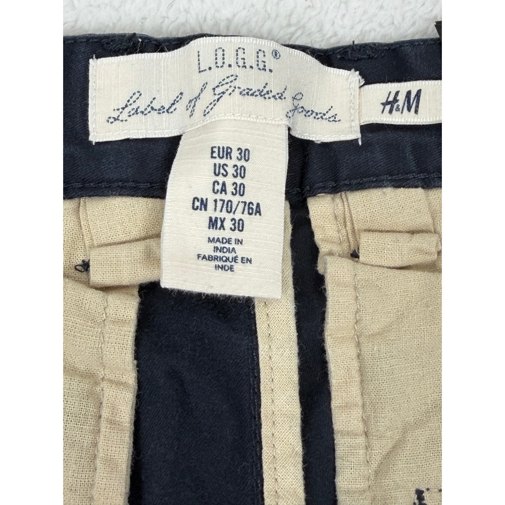 H&M L.O.G.G. Chino Pants Mens 30 Navy Blue Skinny Fit Stretch‎ Cotton Trousers - Picture 7 of 9